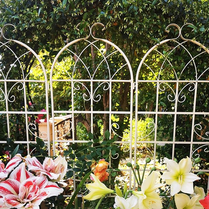 Metal Garden Trellis Rustproof Trellis for Climbing Plants Outdoor Flower Support Butterfly Deco (Cream White-4 Pack, 71"x19.7")