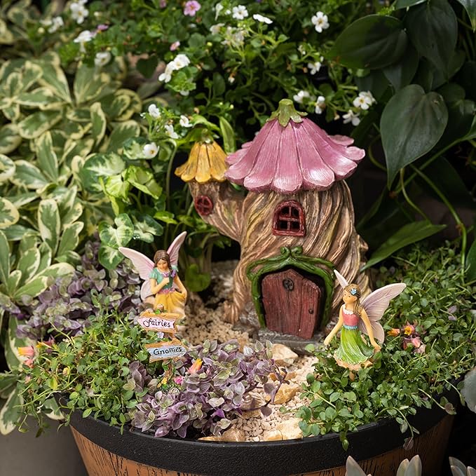 Fairy Garden Houses - Fairy House & Fairy Figures - Fairy Garden Ornaments & Fairies for Fairy Garden - Fairy Houses Kit - 4 Pieces