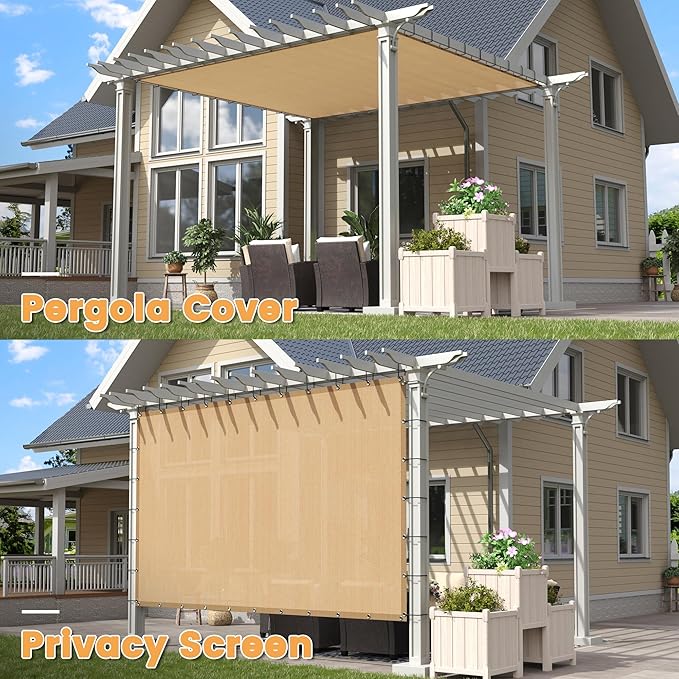 VICLLAX Shade Fabric Sun Shade Cloth with Every 2 FT Grommets for Patio Garden Pergola Cover Canopy 17x21 FT, Wheat