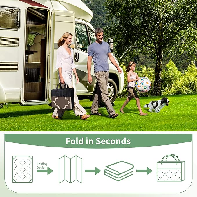 GENIMO 6' x 9' Outdoor Rug Waterproof for Patio Decor, Foldable Reversible Plastic Straw Area Rugs Mat for Camper, Outside Carpet for Rv, Deck, Porch, Picnic, Beach, Balcony, Coffee & Beige