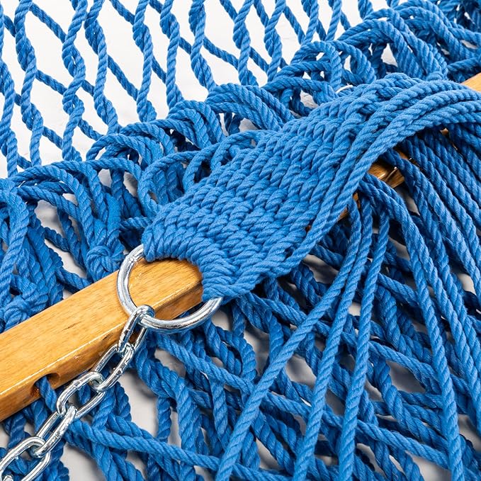 Original Pawleys Island 13DCCB Large Coastal Blue DURACORD Rope Hammock with Extension Chains & Tree Hooks, Handcrafted in The USA, Accommodates 2 People, 450 LB Weight Capacity, 13 ft. x 55 in.