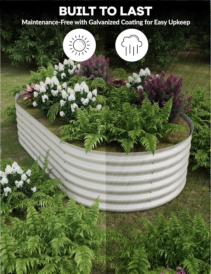 8x4x1.5 ft Raised Garden Bed,Galvanized Raised Planter Boxes Outdoor with Easy Assembly, Large Garden Bed for Vegetables, Fruits, Flower,Raised Garden Bed,Beige