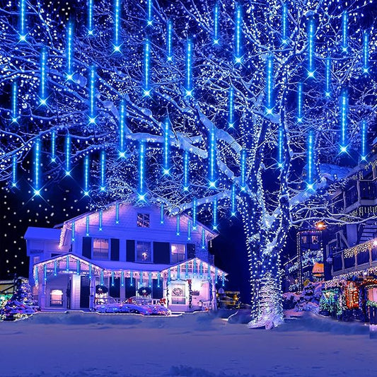 Aokudoni Blue Christmas Icicle Lights, 16 Inch 8 Tube Outdoor, UL Certified LED Connectable Decorations for Yard Porch Party Garden