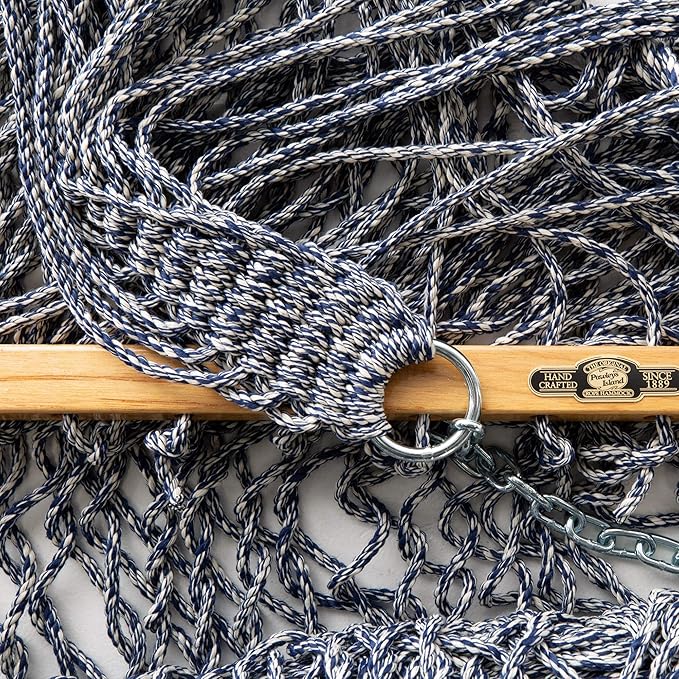 Original Pawleys Island 14DCOTNV Deluxe Navy Oatmeal Heirloom Tweed DURACORD Rope Hammock with Extension Chains & Tree Hooks, Handcrafted in The USA, 450 LB Weight Capacity, 13 ft. x 60 in.