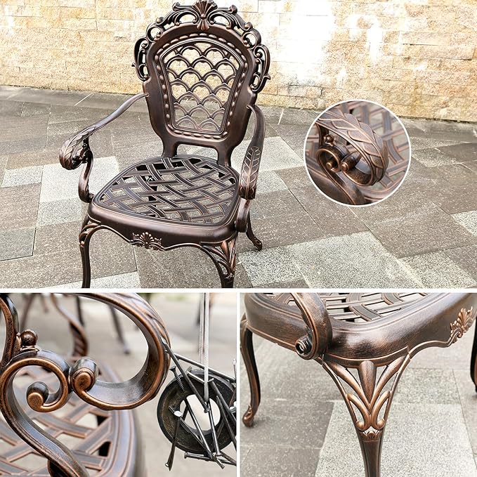 Outdoor Dining Chair Cast Aluminum Patio Chairs Set of 2 All-Weather Patio Dining Chair with Adjustable Feet for Backyard Garden (Orchid Chair)
