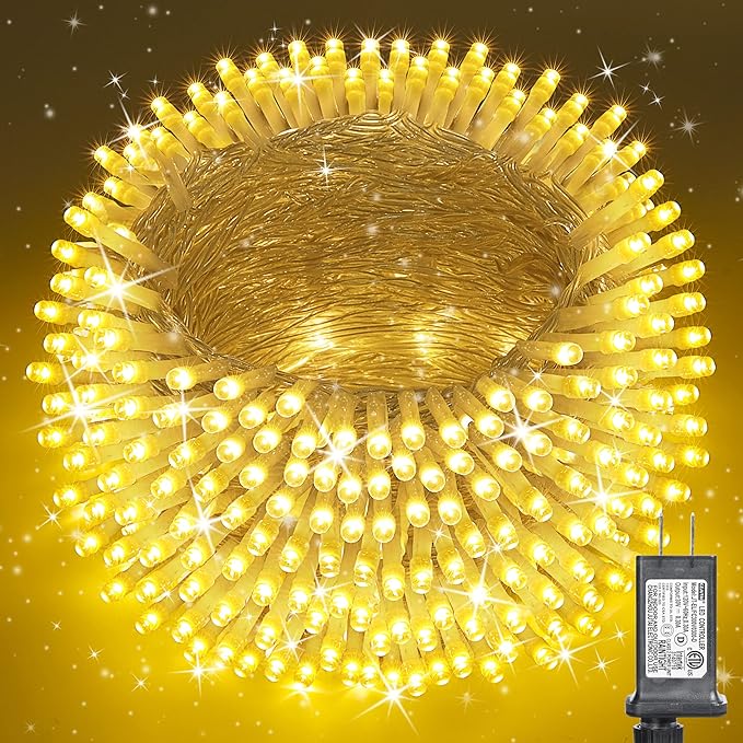 175Ft Christmas Lights Outdoor, 500 LED Christmas String Lights with 8 Modes, Timer, Waterproof Fairy Twinkle Lights for Christmas Party, Garden, Wedding, Holiday, Xmas Tree Decorations (Warm White)