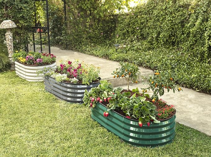 Galvanized Raised Garden Beds Outdoor // 4×2×1 ft Planter Raised Beds for Gardening, Vegetables, Flowers // Large Metal Garden Box (Gray) // Patent Pending Tool-Free Assembly