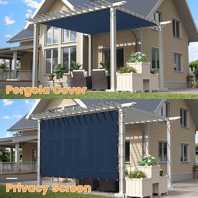 VICLLAX Shade Fabric Sun Shade Cloth with Every 2 FT Grommets for Patio Garden Pergola Cover Canopy 16x24 FT, Dark Blue