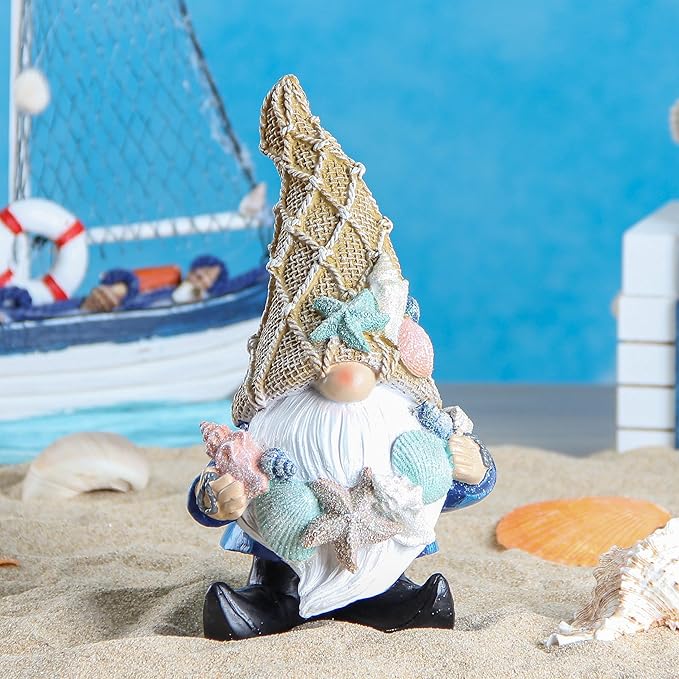Leekung Garden Gnomes Statues Outdoor Funny - Garden Gnomes Decor Garden Decor Garden Figurine Ocean Gnomes Decor for Outdoor Indoor Beach Gnome Sculpture for Patio Lawn Yard Porch Bookshelf Gifts
