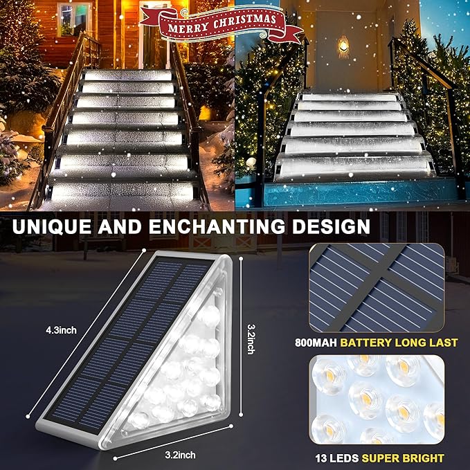 Solar Step Lights - Waterproof Outdoor Decor, IP67 Solar Lights for Yard, Patio, Garden, Walkways, Front Door, Pathway, Driveway (12)