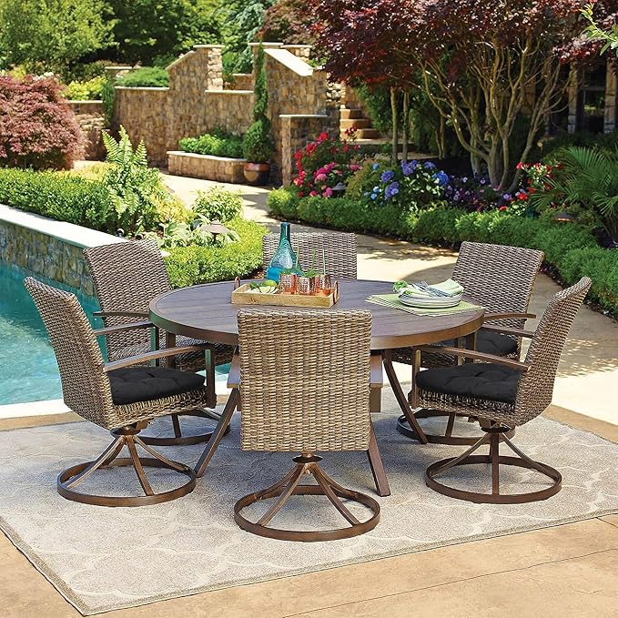 RACE LEAF Outdoor Cushions 19" x 19" Patio Chair Seat Pads, Set of 2 Thick Fill Tufted Square Patio Cushions, Water-Resistant Olefin Chair Seat Cushion with Ties for Non-Slip Support, Black
