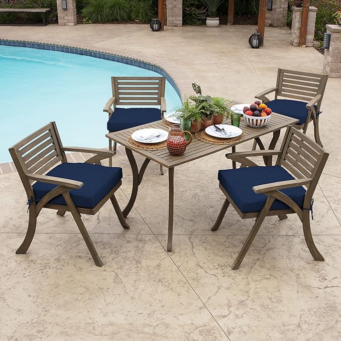 Arden Selections Outdoor Seat Cushion, 19 x 19, Rain-Proof, Fade Resistant 19 x 19, Sapphire Blue Leala (Pack of 4)