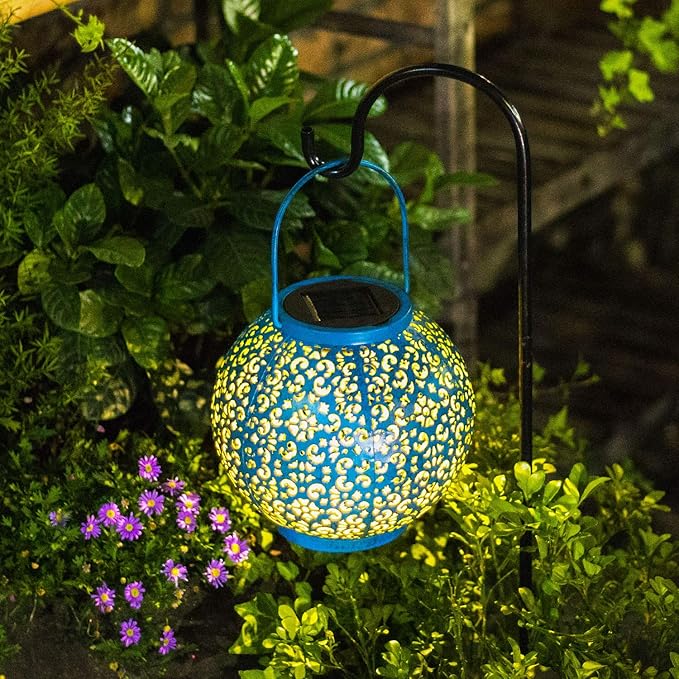 Homeimpro Solar Big Lantern Outdoor Waterproof Garden Gifts Mom, Metal Table Lights for Patio, Yard Art, Mothers Day Bithday Gifts for Women Men(1Pack, Teal Blue)
