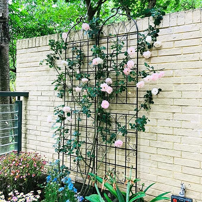 6 Pack Metal Garden Trellis 86.7" H Garden Fence Rustproof Trellis for Climbing Plants Support Roses Flower Outdoor Lawn, Black 7.2FT Tall