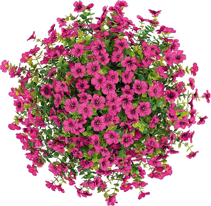 Artificial Fake Hanging Plants Flowers Basket for Outdoor Outside Porch Summer Decoration, Faux Silk Hotpink Dasiy UV Resistant Realistic in Planter for Home Patio Garden Yard
