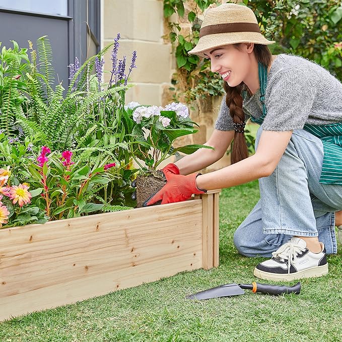 Yaheetech 8×2ft Wooden Horticulture Raised Garden Bed Divisible Elevated Planting Planter Box for Flowers/Vegetables/Herbs in Backyard/Patio Outdoor, Natural Wood, 95 x 25 x 11in